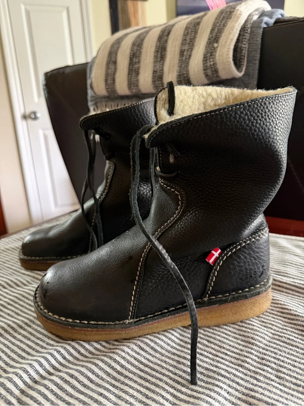 Duckfeet Århus Black Leather Wool Lined Boots EU 37 Danish